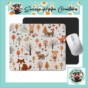 Mouse Pad Autumn Woodland Foxes Forest Woods Sublimate Anti Slip Back Easy Clean